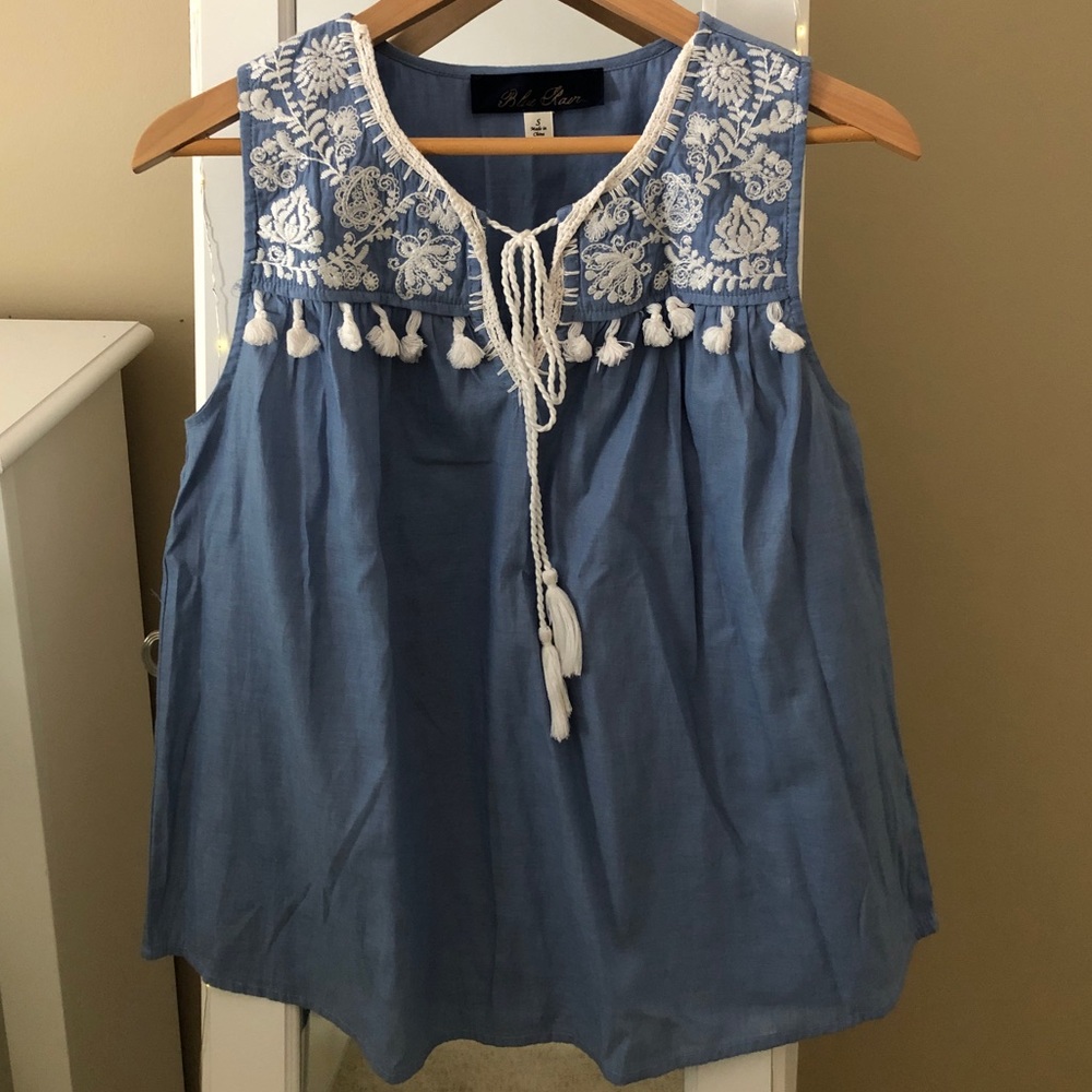 Embroidered Blue Sleeveless Francesca’s Top
